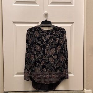 Lucky Brand Floral Black and Brown Women's Top